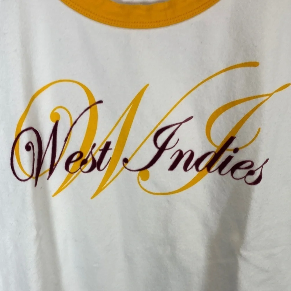 Vintage 2007 ICC Cricket World Cup West Indies Crop Tee Gold Trim Size M